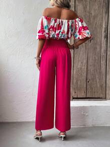 SHEIN VCAY Bộ đồ hai mảnh nữ Dải chun Hoa Boho - Màu Hồng Tươi - Xem 3