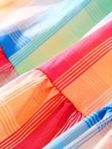 Chicas Vestido de cuadros ribete con fruncido bajo irregular - Multicolor - Ver 3