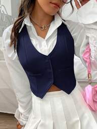 SHEIN EZwear Chaleco con botones sin camisa para otoño/invierno