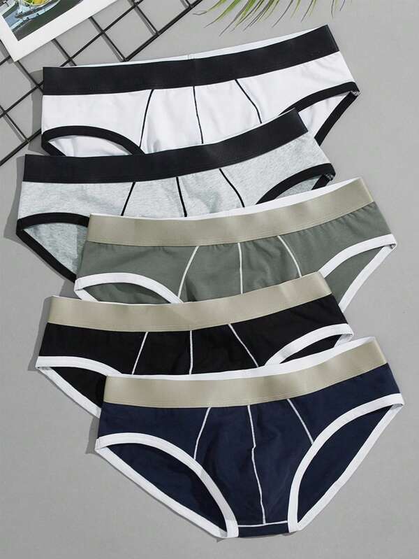 Men 5pcs Contrast Binding Brief | SHEIN USA