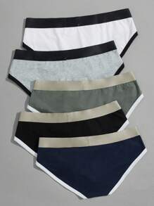 Men 5pcs Contrast Binding Brief