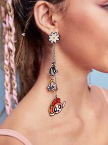 The Powerpuff Girls | ROMWE Pendientes largos con figura de dibujos animados & con diseño de flor - Multicolor - Ver 2