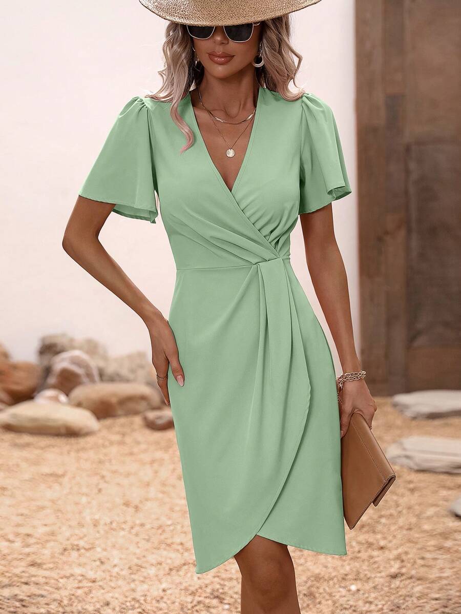 SHEIN LUNE Đầm Trọn gói màu trơn Giải trí - màu xanh lá - Xem 1