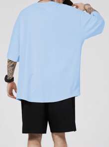 ROMWE MEN Guys Sunflower & Slogan Graphic Tee - Baby Blue - View 2