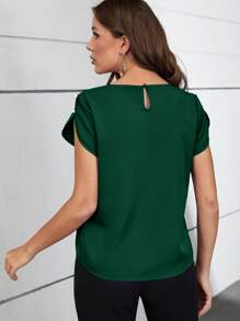 SHEIN Clasi 素色百褶細節上衣 - 墨綠色 - 查看 2