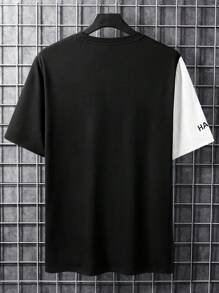 Manfinity Homme Men T-Shirts Fit Crew Neck Short Sleeve Slogan Tee Simple Summer Polyester - Black and White - View 2