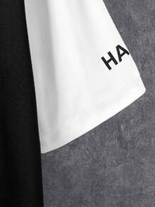 Manfinity Homme Men T-Shirts Fit Crew Neck Short Sleeve Slogan Tee Simple Summer Polyester - Black and White - View 3