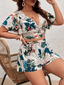 SHEIN VCAY Bộ thời trang Plus Size Buộc lại Trọn gói Nhiệt đới Boho - Nhiều màu - Xem 4