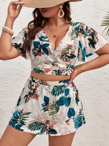 SHEIN VCAY Bộ thời trang Plus Size Buộc lại Trọn gói Nhiệt đới Boho - Nhiều màu - Xem 3