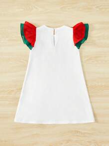 SHEIN 年輕女孩鬆身可愛卡通女孩圖案短袖中長裙，圓領