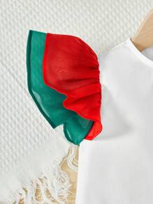 SHEIN 年輕女孩鬆身可愛卡通女孩圖案短袖中長裙，圓領