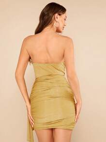 SHEIN BAE Ruched Side Wrap Hem Glitter Tube Bodycon Dress - Yellow - View 7