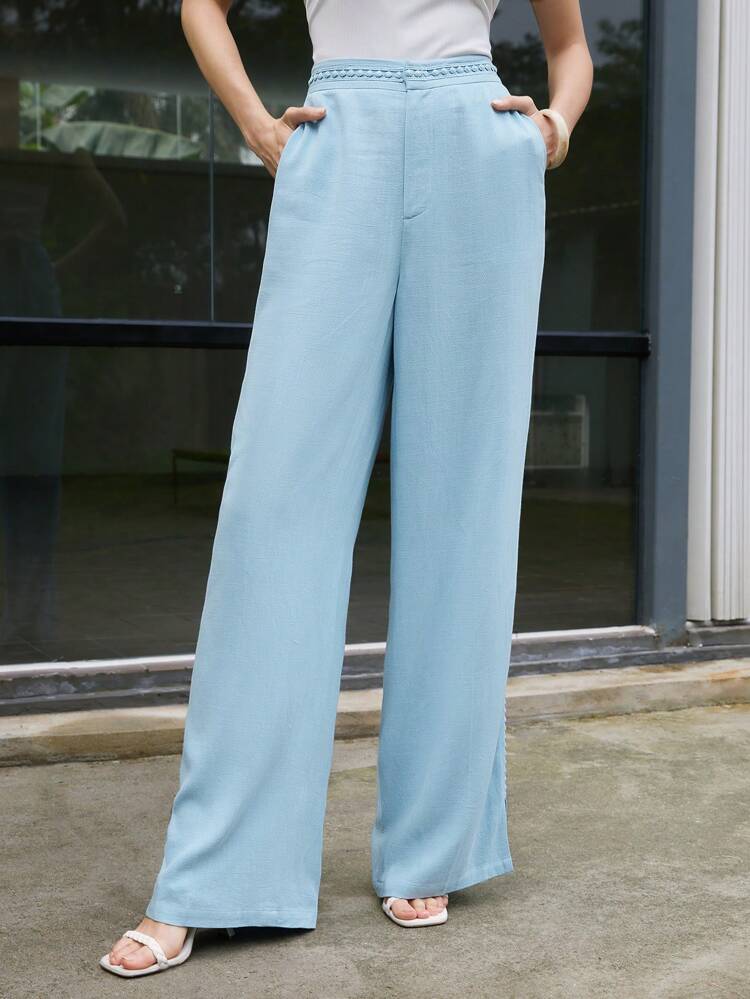 LINEN VISCOSE LACE STRIPE PANTS