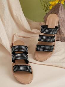 Styleloop Rhinestone Decor Slide Sandals - Black and White - View 6