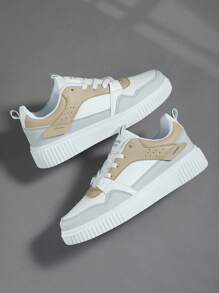 男士運動滑板鞋,拼色繫帶前運動鞋男士休閒鞋 - 彩色 - 查看 1