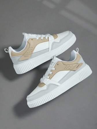 Sporty Skate Shoes For Men, Colorblock Lace-Up Front Sneakers Men’S Casual Shoes