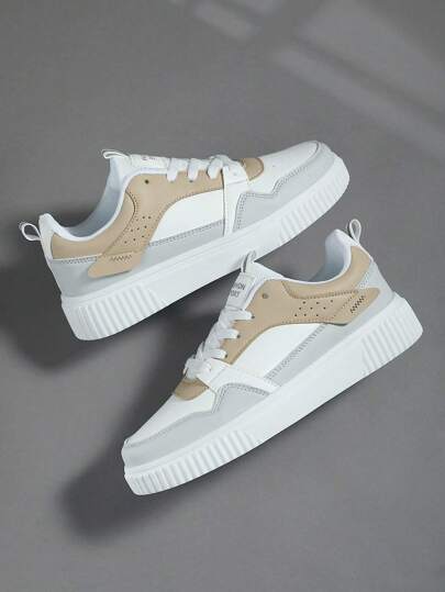 Sporty Skate Shoes For Men, Colorblock Lace-Up Front Sneakers Men’S Casual Shoes