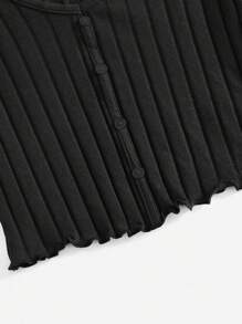 SHEIN EZwear 紐扣生菜邊短版上衣 - 黑色 - 查看 5