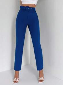 Pantalones de traje unicolor con bolsillo oblicuo con cinturón