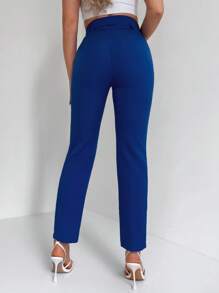 Pantalones de traje unicolor con bolsillo oblicuo con cinturón