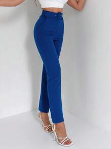 Pantalones de traje unicolor con bolsillo oblicuo con cinturón
