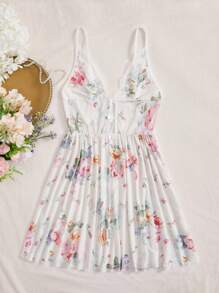 Váy ngủ & áo ngủ Nữ Tương phản ren Lộ Lưng Hoa Gợi cảm - Màu be - Xem 4