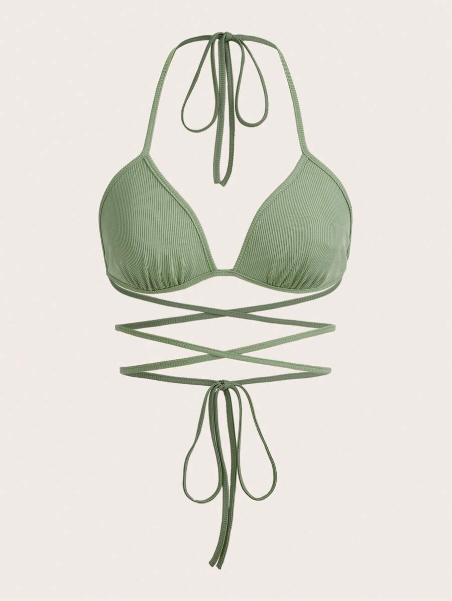 SHEIN ICON 素色十字交叉後背繫帶繞頸短上衣