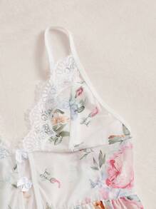 Váy ngủ & áo ngủ Nữ Tương phản ren Lộ Lưng Hoa Gợi cảm - Màu be - Xem 6