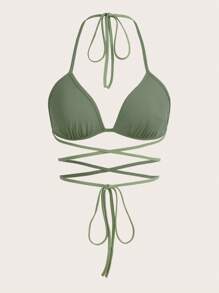 SHEIN ICON 素色十字交叉後背繫帶繞頸短上衣