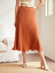 MOTF PREMIUM Falda slip viscosa lino con cinturón - Naranja Quemada - Ver 3