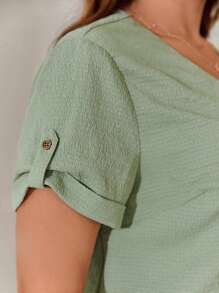 SHEIN Frenchy Plus Solid V Neck Blouse - Mint Green - View 2