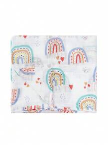 Happy Flute Baby Rainbow Stripe & Heart Pattern Vải Chăn quấn thoải mái - Nhiều màu - Xem 1