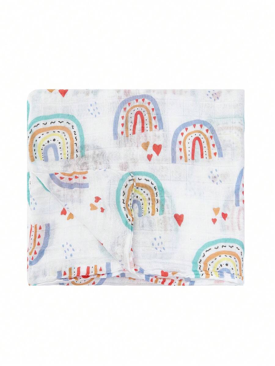 Happy Flute Baby Rainbow Stripe & Heart Pattern Vải Chăn quấn thoải mái - Nhiều màu - Xem 1