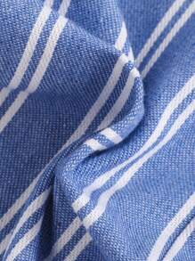 SHEIN 嬰兒條紋印花口袋貼布背帶連體短褲不帶T恤 - 藍白色 - 查看 6