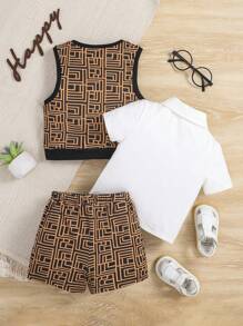 SHEIN 男嬰幾何印花背心上衣和短褲和POLO衫 - 彩色 - 查看 2