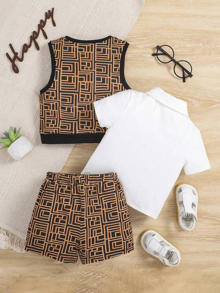 Baby Boy Geo Print Tank Top & Shorts & Polo Shirt
