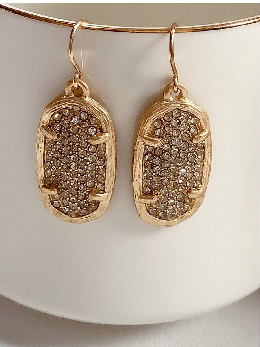 Bông tai thả hình học rhinestone - Màu vàng - Xem 1