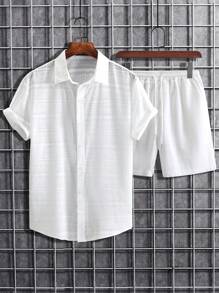 Manfinity Homme Bộ hai mảnh Nam Dây kéo Nút phía trước màu trơn Giải trí - trắng - Xem 1