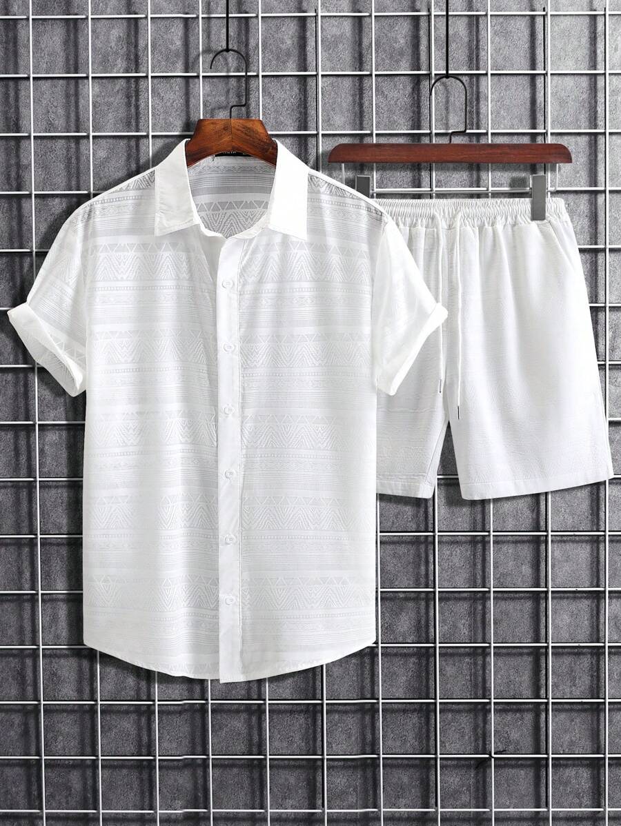 Manfinity Homme Bộ hai mảnh Nam Dây kéo Nút phía trước màu trơn Giải trí - trắng - Xem 1