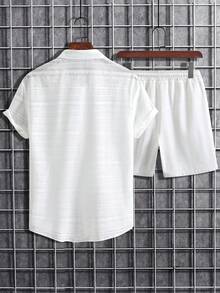 Manfinity Homme Bộ hai mảnh Nam Dây kéo Nút phía trước màu trơn Giải trí - trắng - Xem 2