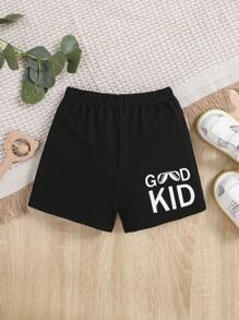 SHEIN Baby Boy Slogan Graphic Shorts - Black - View 1