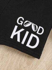 SHEIN Baby Boy Slogan Graphic Shorts - Black - View 3