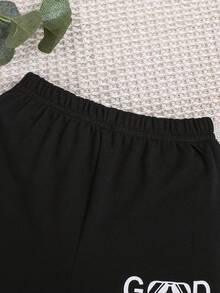 SHEIN Baby Boy Slogan Graphic Shorts - Black - View 4