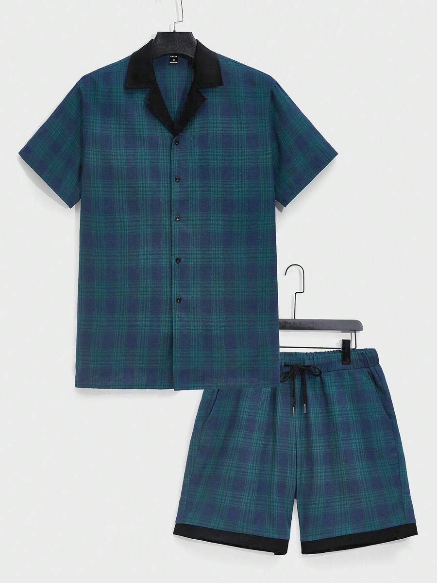 Manfinity Homme Bộ hai mảnh Nam Dây kéo Túi Nút phía trước Sọc ca rô Giải trí - Nhiều màu - Xem 1