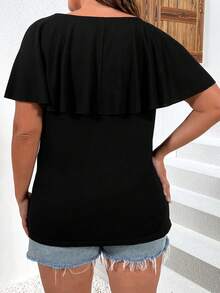 Flirla Camiseta con tira cruzada delantera de manga mariposa - Negro - Ver 2