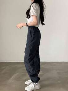 Pantalones cargo unicolor - Azul Marino - Ver 6