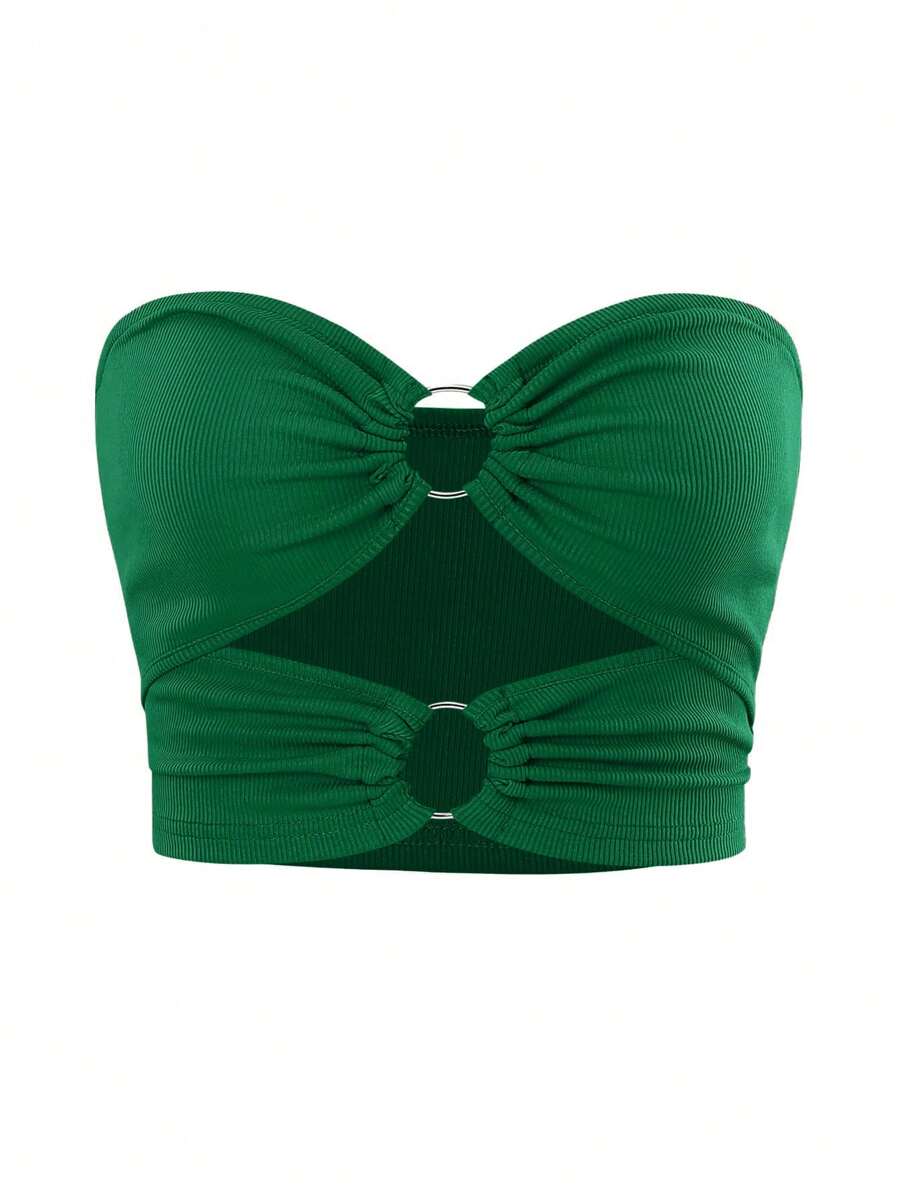 SHEIN Unity Áo nữ Cắt ra Nhẫn màu trơn Gợi cảm - màu xanh lá - Xem 1