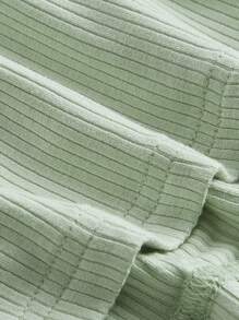 SHEIN MOD Áo thun Plus size Tương phản ren viền lá sen Gân đan Thắt nơ trước màu trơn Giải trí - Màu xanh Bạc hà - Xem 4