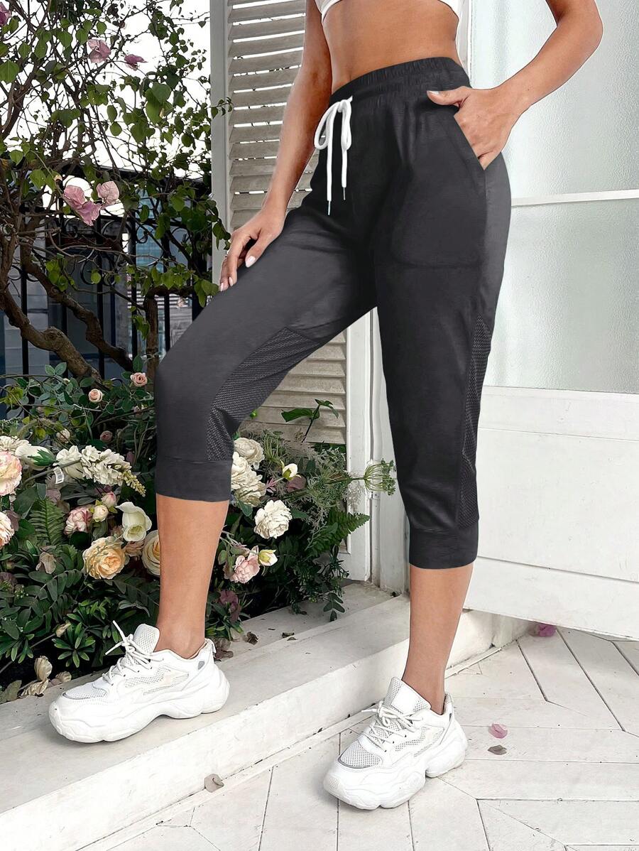 SHEIN Daily&Casual Quần Thể thao Nữ Dây kéo Túi màu trơn - Màu xám đen - Xem 1