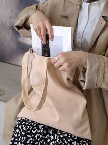 休閒風格購物袋雙把手桃子印花 - 粉色 - 查看 3